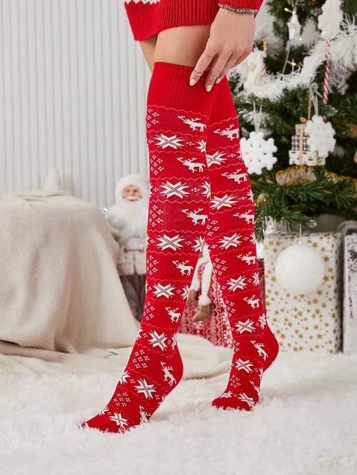 Жіночі різдвяні шкарпетки Royalfashion вище коліна червоного кольору