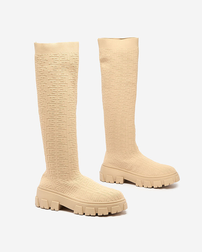 Royalfashion Beige gemusterte Damenstiefel Helipea