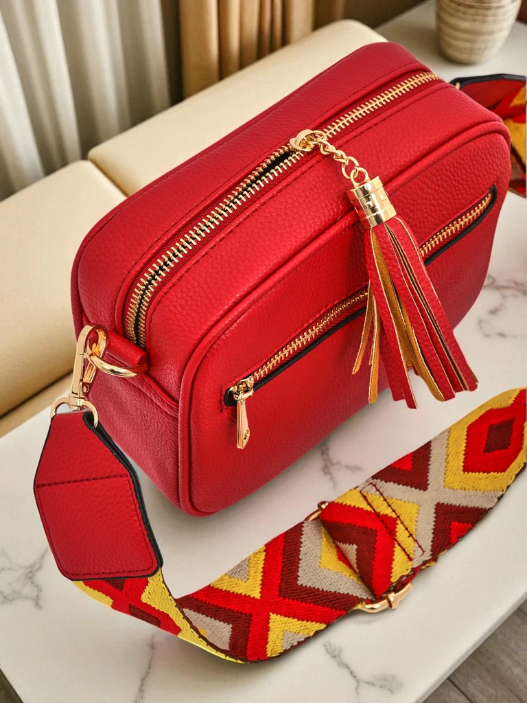 Royalfashion Kleine Damenhandtasche aus Öko-Leder mit buntem Riemen Kovi Lace