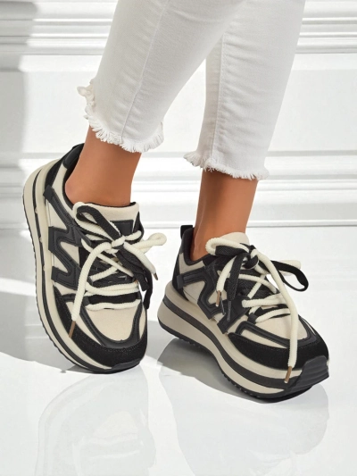 Damen Plateau-Sneakers Selene Nero aus ökologischem Leder, schwarz