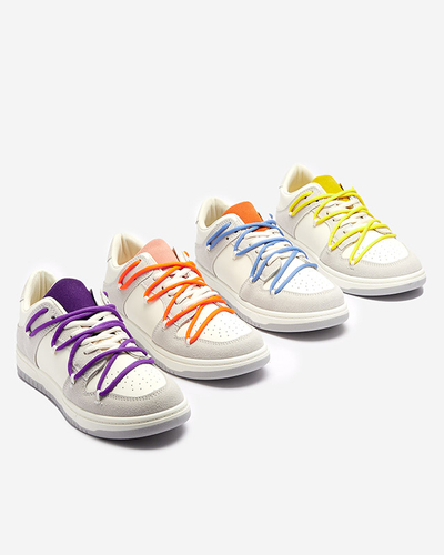 Weiße und graue Damen-Sport-Sneakers mit gelben Schnürsenkeln Olierinc - Schuhe