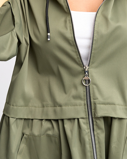 Жіноча довга куртка-вітровка темно-зеленого кольору - Одяг