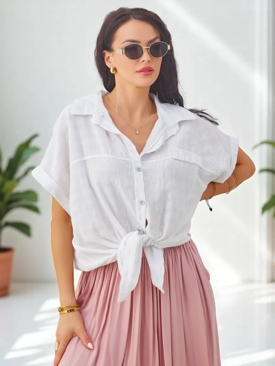 Royalfashion Damen-Chemise aus Baumwolle mit Prägung und kurzen Ärmeln