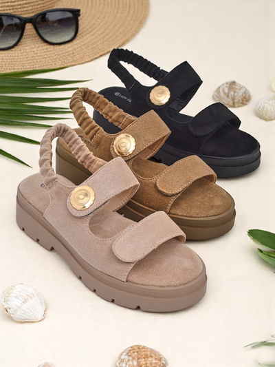 Damen Sandalen Royalfashion Callisto braun Öko-Leder Plateau