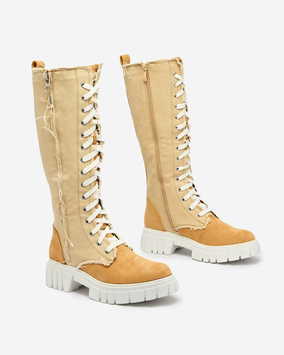 Royalfashion Бежеві жіночі тканинні чоботи Leconen