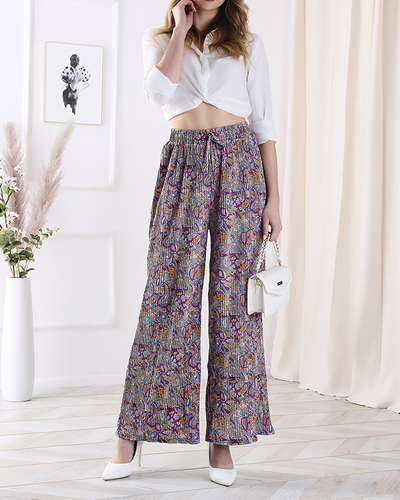 Gemusterte Hose mit weitem Bein für Damen in Lila- Kleidung