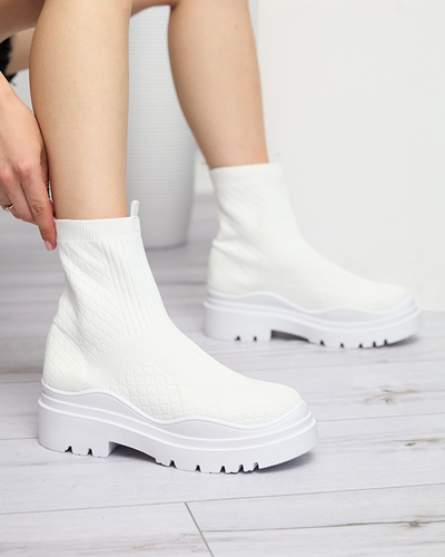 Weiße Damenstiefel mit flachem Absatz Seritis - Footwear