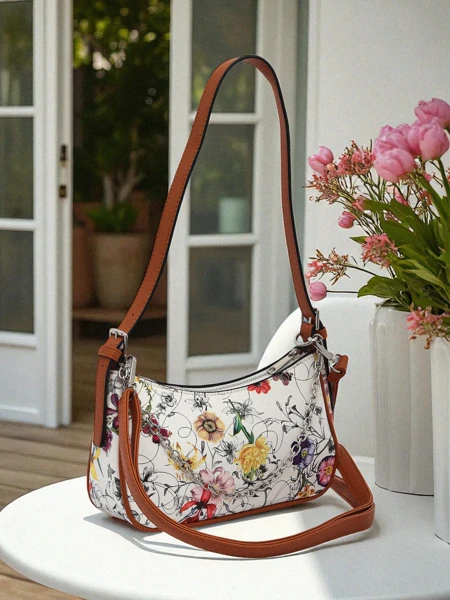 Royalfashion Kleine Damenhandtasche aus Öko-Leder mit Blumenmuster Lily Bloom