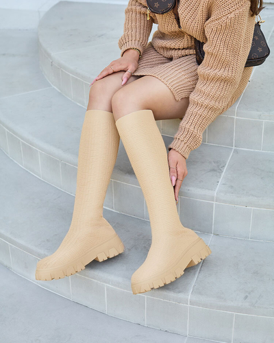 Royalfashion Beige gemusterte Damenstiefel Helipea