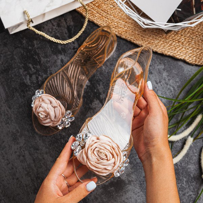 Beige transparente Ballerinas mit Malia-Verzierungen - Schuhe