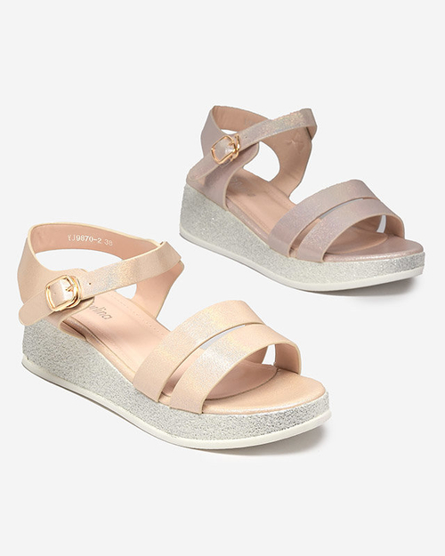 Коричнево-золоті жіночі босоніжки з голографічним ефектом Maveos - Взуття