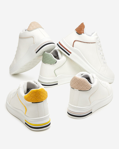 OUTLET Weiße und grüne Damen-Sneakers mit verstecktem Uksy-Keilabsatz - Schuhe