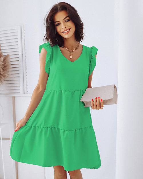 Grünes kurzes Damenkleid mit Rüschen - Kleidung