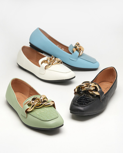 OUTLET Damen-Loafer aus grünem Kunstleder mit Kette Flamii - Schuhe