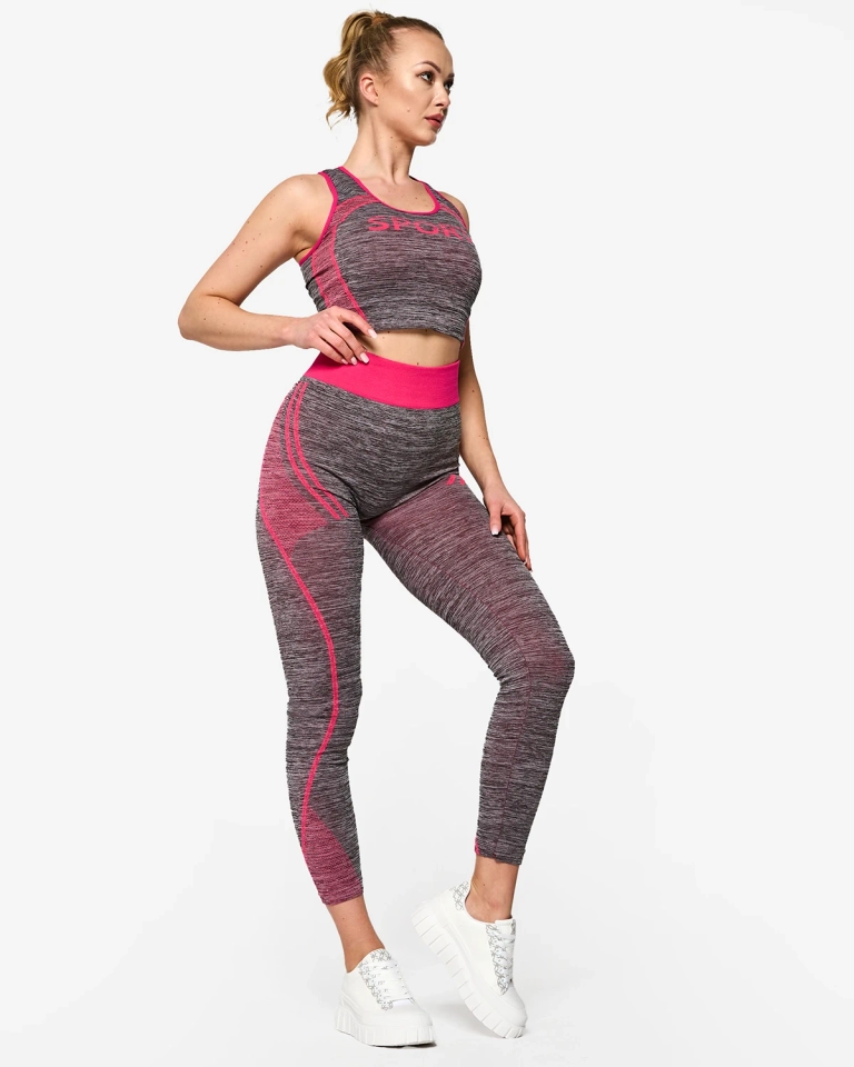 Graues Damen-Sport-Set mit fuchsiafarbenen Einsätzen - Kleidung