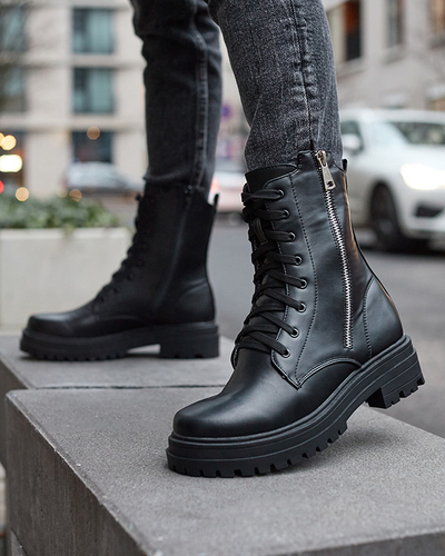 Schwarze Damen Baggerstiefel mit flachem Absatz Fetisa - Footwear