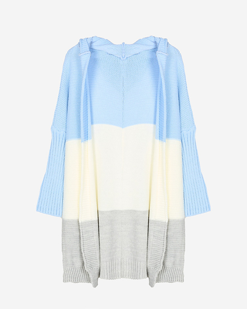 Довгий жіночий светр-накидка синьо-кремового-сірого кольорів