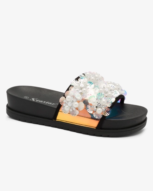 Чорні жіночі шльопанці на платформі з оздобленням Maurelle