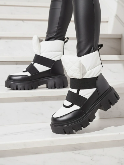 Damen-Schneestiefel mit flacher Sohle in schwarz-weiß Ferory- Footwear