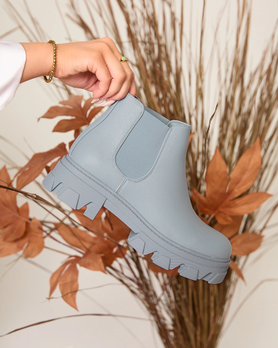 Royalfashion Damenstiefel mit flachem Absatz in Blau Alussady