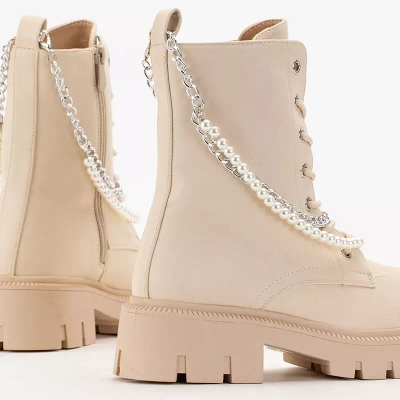 OUTLET Cremefarbene Damentaschen mit Kette und Perlen Agsiva - Footwear