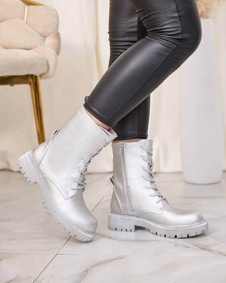 Royalfashion Damen Schnürstiefel in Silber Vacavva