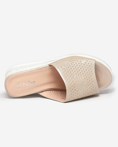 Блискучі жіночі бежеві тапочки Amuki-Shoes