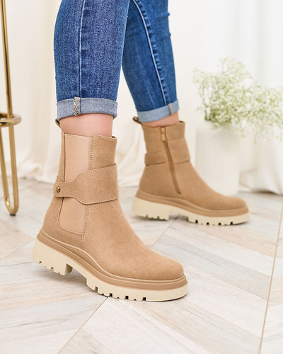 Royalfashion Beige Damenstiefel mit Zierriemen Doasa