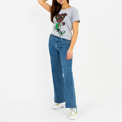 Grau bedrucktes Damen-T-Shirt - Kleidung
