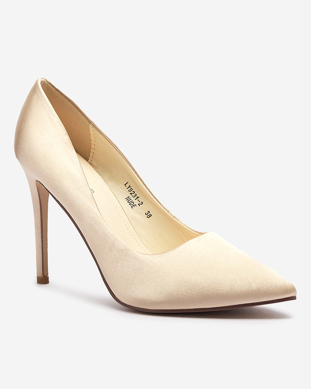 OUTLET Damen-Satin-Pumps auf einem höheren Stiletto in ecru Norija - Schuhe