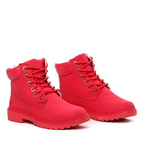 Czerwone, ocieplane traperki Reda- Obuwie