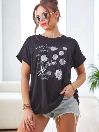 Royalfashion Damen Baumwoll-T-Shirt mit Blattdruck