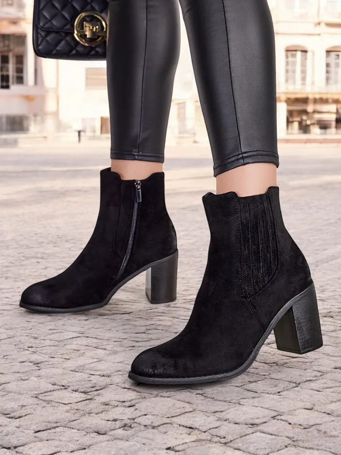 Royalfashion Öko-Wildleder Damen-Stiefeletten mit Blockabsatz Cesios