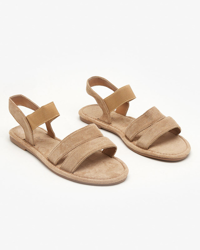 OUTLET Hellbraune flache Damensandalen aus Öko-Wildleder Nerina - Schuhe