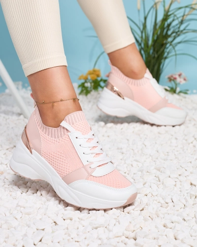 Pinke Damen-Sneaker-Sportschuhe auf einem Absatz Ezetta- Footwear
