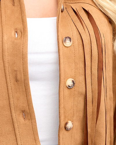 Braune Bikerjacke mit Fransen für Damen - Kleidung