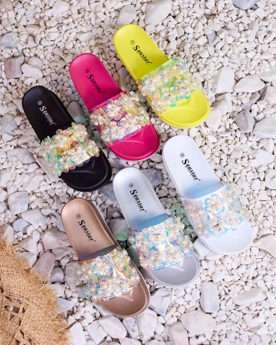 Neongelbe Plateausandalen für Damen mit Maurelle-Verzierungen - Schuhe