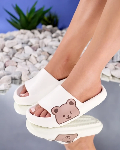 Royalfashion Weiße Damen-Gummi-Flip-Flops mit Teddybär Leverika