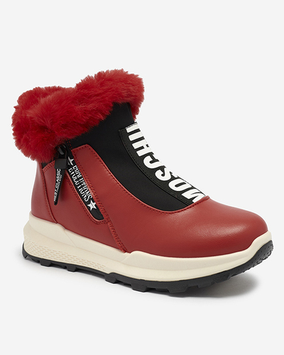 Rote isolierte Damenstiefel mit Fell Scherr- Footwear