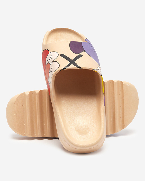 Бежеві жіночі резинові шльопанці з принтом Pfizz