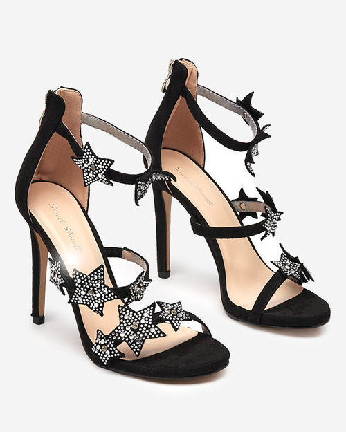 Royalfashion Чорні жіночі босоніжки на шпильці з зірками Stareli