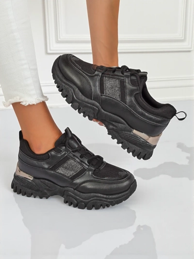 Damen-Sneakers Arete Nero mit flacher Sohle aus ökologischem Leder