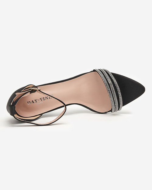 Чорні жіночі босоніжки зі стразами на підборах Manestri