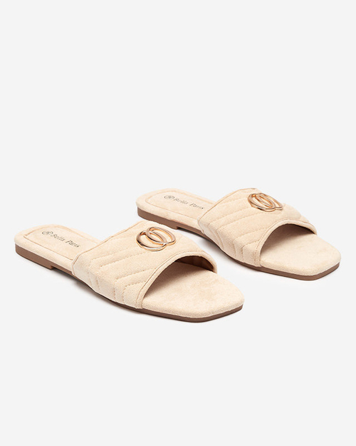 Бежеві жіночі тапочки з еко-замші із золотим орнаментом Fanico - Туфлі