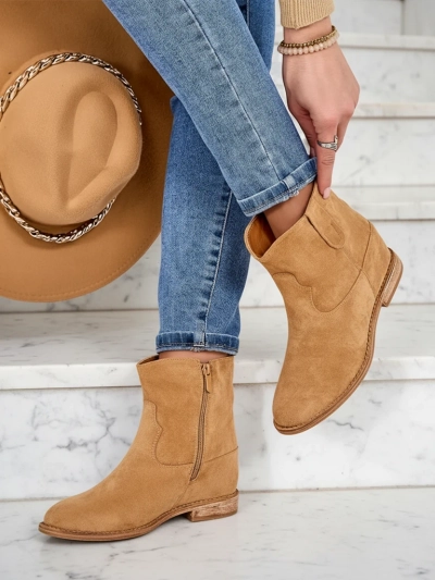 Royalfashion Braune Knöchelstiefel im Cowboy-Stil auf Keilabsatz Patorias