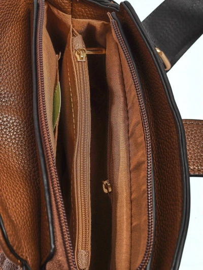 Damenhandtasche Aurelia – Dunkelbraunes, ökologisches Lackleder, 22x20cm