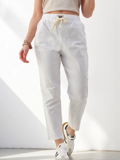 Royalfashion Baumwoll-Variante gerade Damenhose mit einem Bindeband in der Taille
