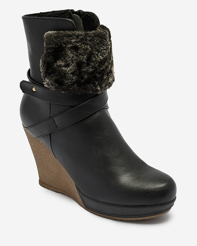 Schwarze Damen-Keilstiefel mit Fell Emricca - Footwear