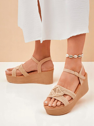 Royalfashion Damen-Sandalen mit geflochtenem Keilabsatz Sunny Day