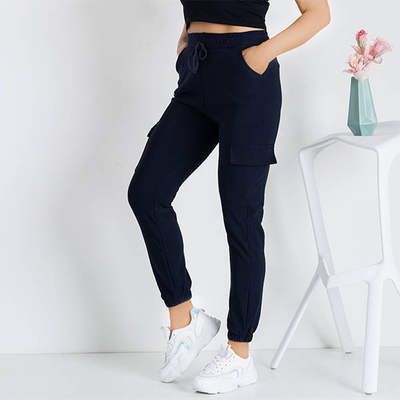 Темно-сині жіночі вантажні штани з кишенями - Одяг